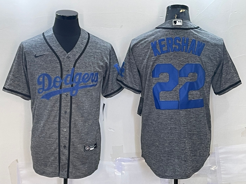 Men's Grey Los Angeles Dodgers #22 Clayton Kershaw Cool Base Stitched Jersey